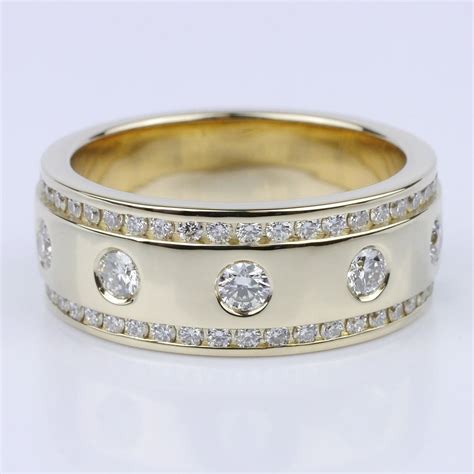 Mens Wide Gold Inset Diamond Wedding Band