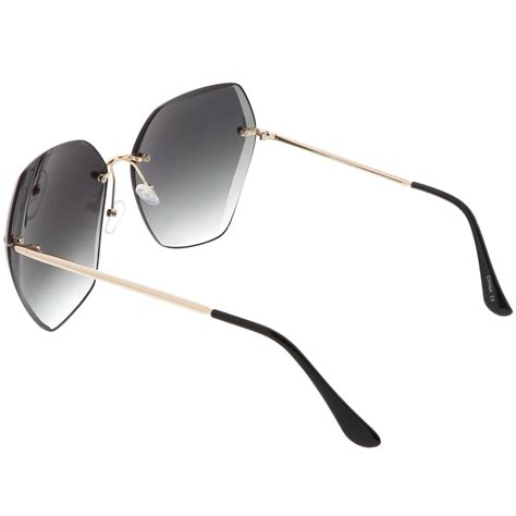 Oversize Rimless Beveled Gradient Lens Geometric Sunglasses - zeroUV