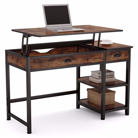 Tribesigns Modern Lift Top Computer Desk with Drawers, 47 inch Writing Desk Study Table ...