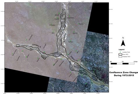 Evolution of Ganges–Jamuna confluence from 1972 to 2015 | Download ...