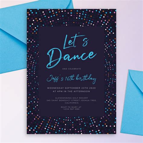 Let's Dance Colored Black Party Invitation Template Online Maker