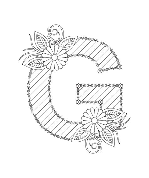 Alphabet coloring page with floral style. ABC coloring page - letter G ...