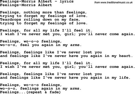 Love Song Lyrics for:Feelings-Morris Albert