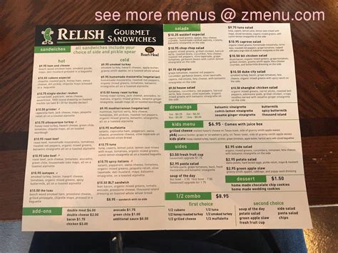 Menu at Relish restaurant, Albuquerque