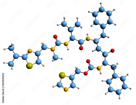 3D image of Ritonavir skeletal formula - molecular chemical structure ...