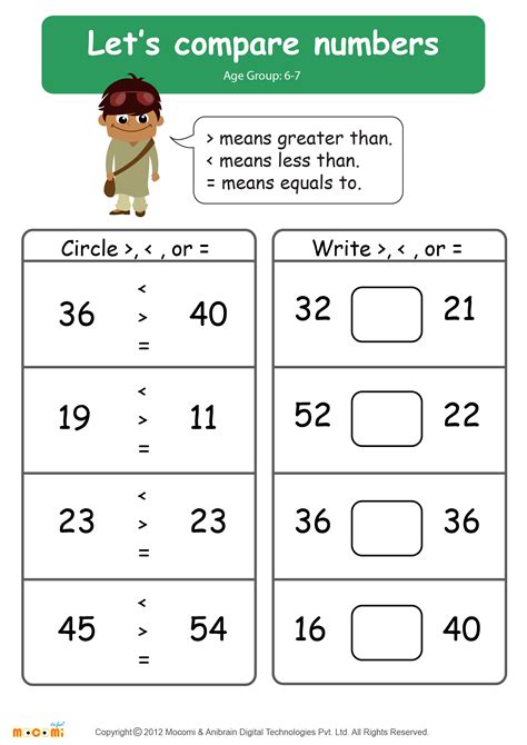 Compare Numbers Worksheet - Math for Kids | Mocomi