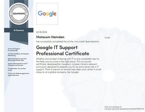 My review of Google IT support professional certificate taught by Google and hosted in Coursera ...