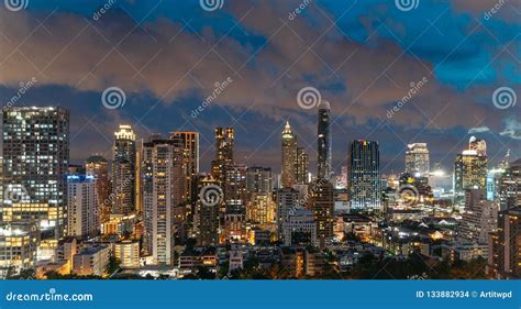 Cityscape Bangkok Skyline at Night, Thailand. Bangkok is Metropolis and ...