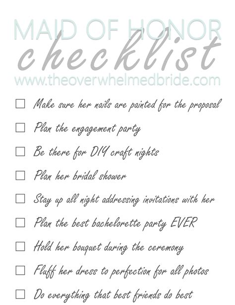 Maid of Honor Checklist — The Overwhelmed Bride // Wedding Blog + SoCal ...