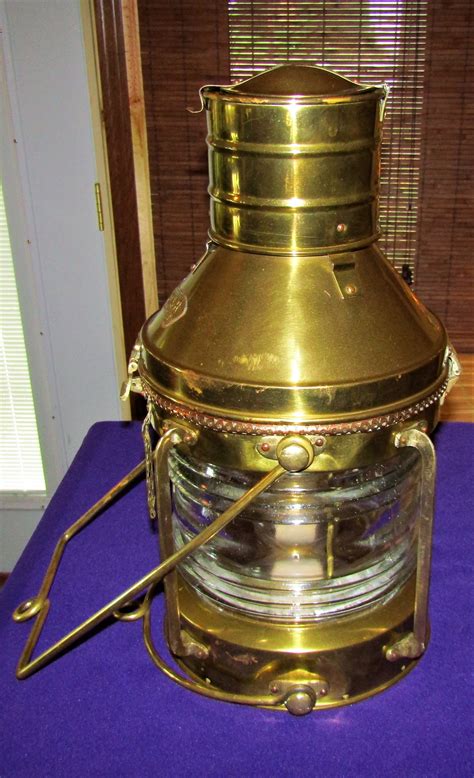 Large Antique Brass Anchor Ship Lantern