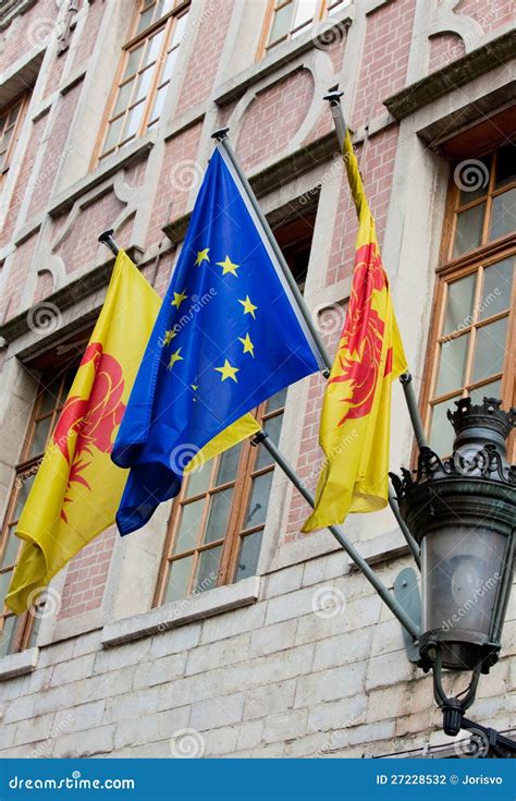 Flags of Wallonia and Europe Stock Photo - Image of wallonia, europe ...