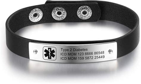 Personalized Medical Alert Bracelet Emergency ID Bracelet Leather Bracelet for Men Women Gift ...