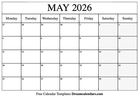 May 2026 Calendar - Free Printable with Holidays and Observances