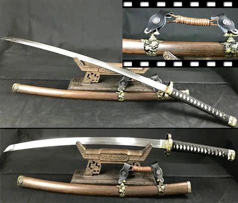 Real Handmade Japanese Samurai Sword Katana Damascus steel Folded Steel Blade Sharp Ninja sword ...