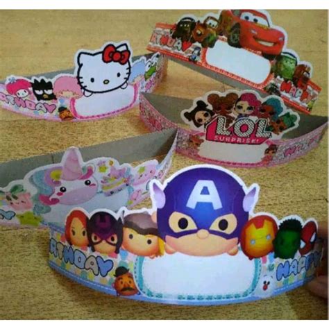 Jual Topi Ulang Tahun Anak 1 pack ISI 10 pcs / Topi Karakter Ulang Tahun / Crown Kertas Karakter ...