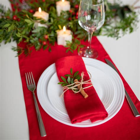 Christmas Table Napkins. Xmas Table Cloth Napkin. Red Linen Napkins. Soft Washed Linen Napkin ...