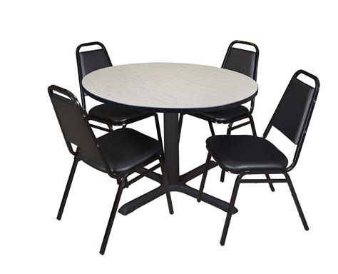 Cain 48" Round Breakroom Table, Multiple Colors and 4 Black Restaurant Stack Chairs - Walmart ...