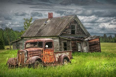 Old Abandoned Pickup By Run Down Farm House Photograph by Randall Nyhof