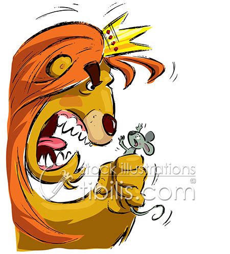 Cartoon lion holding a tiny mouse frightening it on Pantone Canvas Gallery