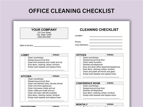 Office Cleaning Checklist Customizable Word Document and PDF Forms - Etsy