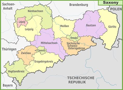 Administrative divisions map of Saxony - Ontheworldmap.com