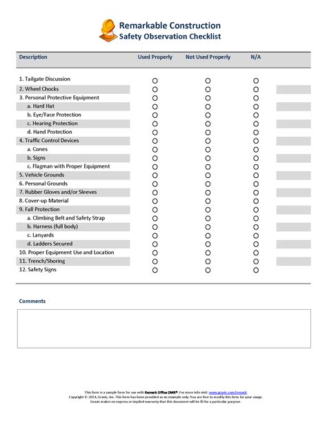 Safety Observation Checklist · Remark Software