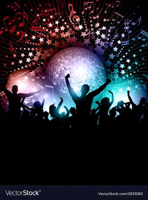 Party crowd background with music notes and mirror ball. Download a ...