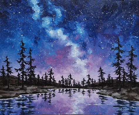 Night Sky Oil Painting Nocturne Lake Landscape Milky Way - Etsy