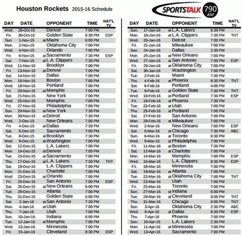 Houston Rockets Schedule Printable - PrintableSchedule.net | Printable Schedule