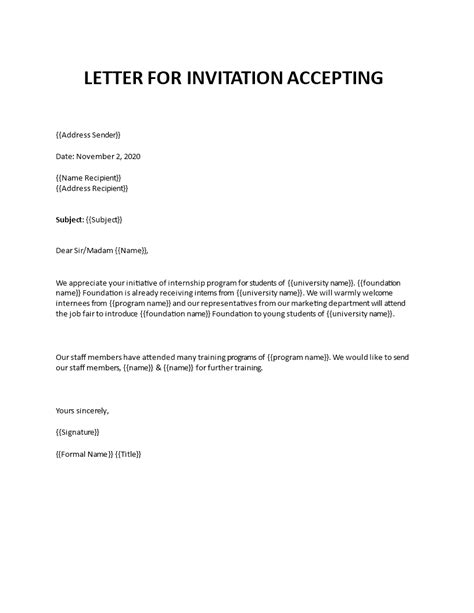 Acceptance letter for training invitation