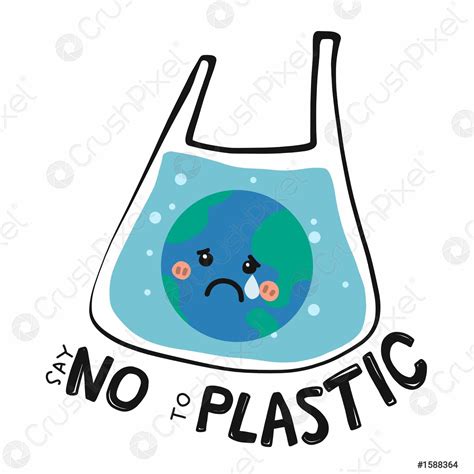 Say No to plastic sad earth in plastic bag cartoon - stock vector ...