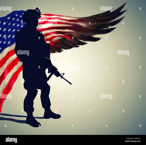 Silhouette of soldier in front of US flag Stock Photo - Alamy