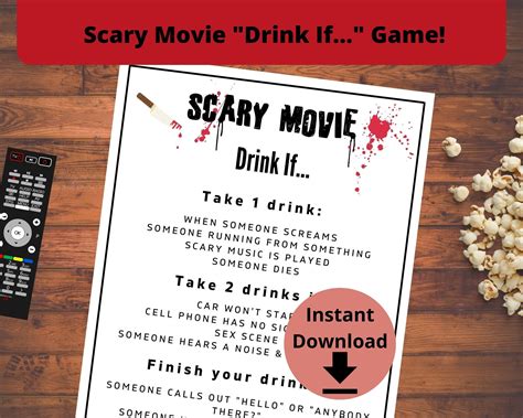 Scary Movie Drinking Game - Horror Movie Drink If Party Game, Printable Halloween Party Game ...