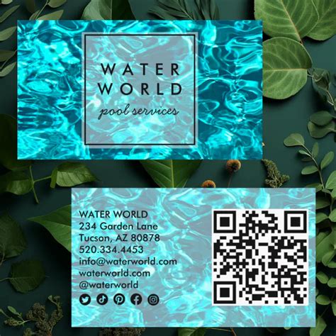 Water Sparkles Swimming Pool Service Photo QR Code Business Card | Zazzle