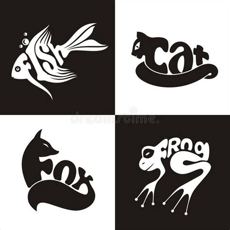 Animals logo frog, fish, cat, fox stock illustration | Typography ...