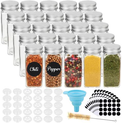 Buy CUCUMI 25pcs 4oz Glass Spice Jars Spice Bottles, Square Empty Spice Containers with 30pcs ...