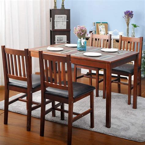 5 Piece Dining Table Set, Dining Sets for 4 Person, Home Kitchen Table and Chairs Set (Cherry ...