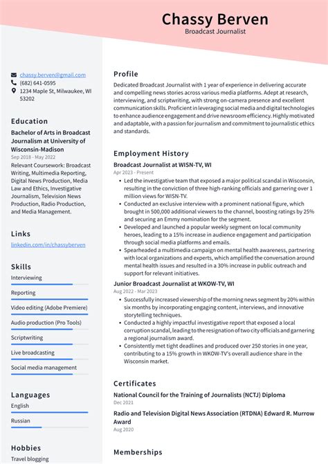 Top 16 Broadcast Journalist Resume Objective Examples