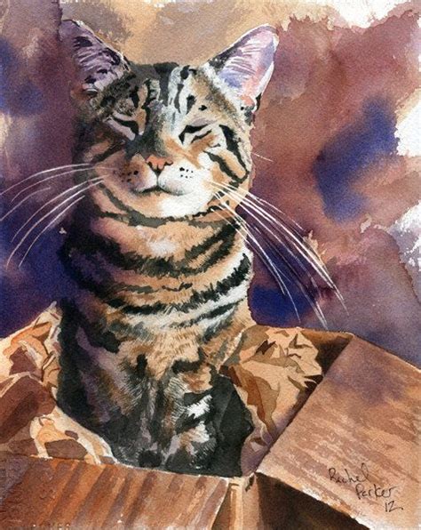 Tabby Cat Art Original Watercolor Painting Cat in a Box | Etsy | Watercolor cat, Cats ...