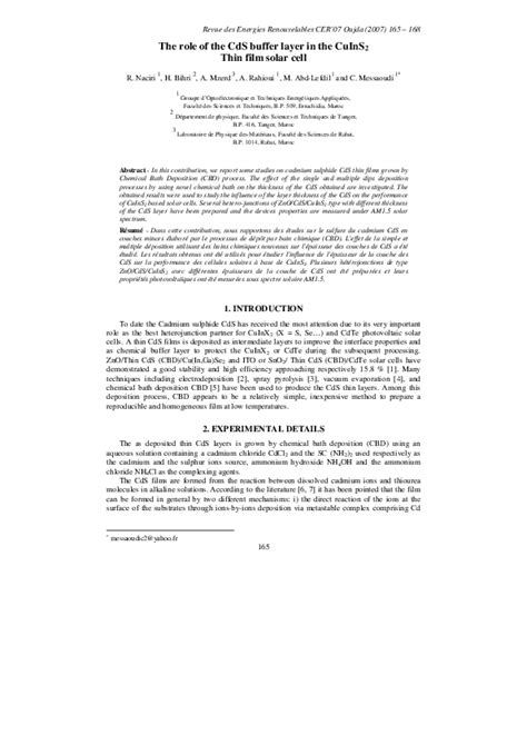 (PDF) The role of the CdS buffer layer in the CuInS2 Thin film solar cell | C. Messaoudi ...