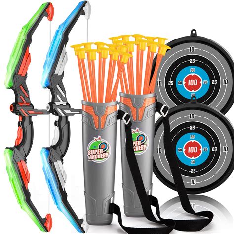 2 Pack Set Bow and Arrow Archery Toy Set for Kids, LED Light Up Archery ...