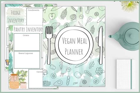 Vegan Meal Planner Printable Vegan Menu Planner Vegan Shopping List Printable Menu Planner Water ...