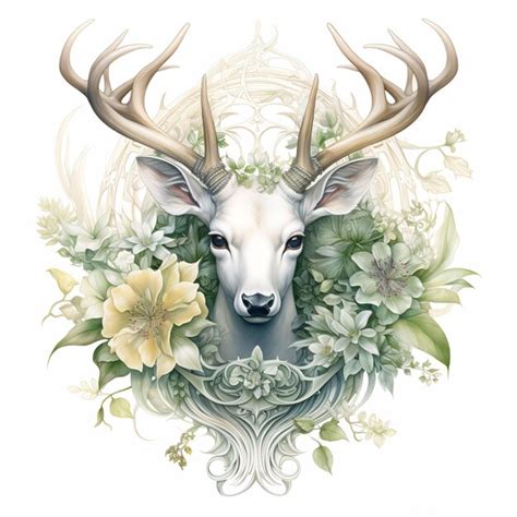 Premium AI Image | a deer with antlers and flowers on it