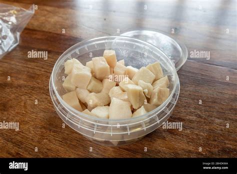 A bowl of ‘hakarl’, fermented shark meat ( Greenland shark) inside the Bjarnarhöfn Shark Museum ...