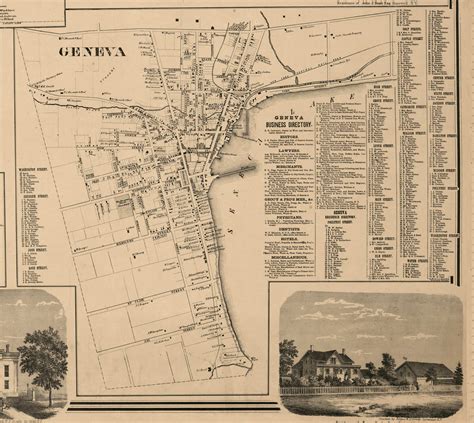 Geneva Village, New York 1859 Old Town Map Custom Print - Ontario Co ...