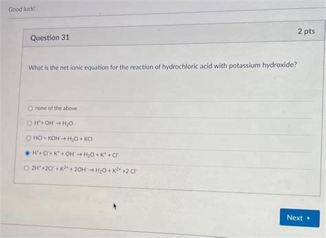 Solved What is the net ionic equation for the reaction of | Chegg.com