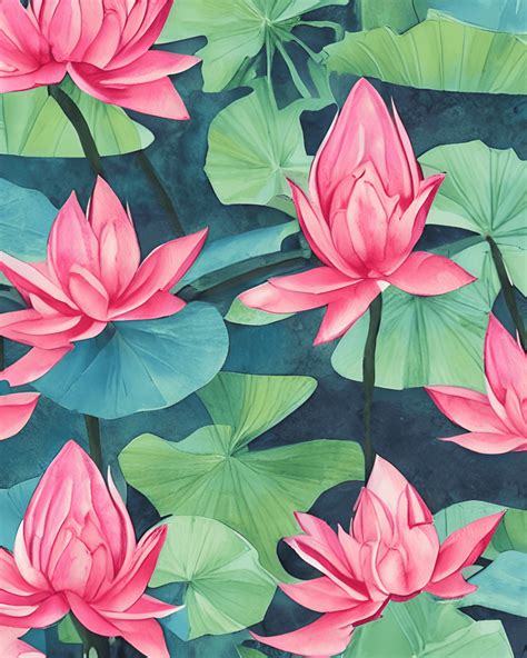 Tropical Lotus Cascade Fabric Pattern · Creative Fabrica