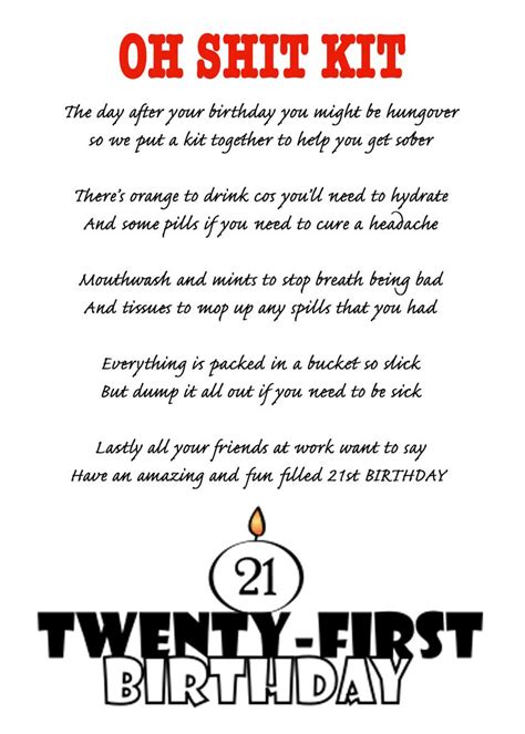 21st Birthday Poem for Oh Shot Kit