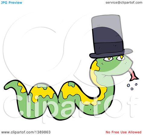 Clipart of a Cartoon Green Snake Wearing a Top Hat - Royalty Free ...