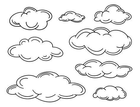 conjunto de nubes de contorno en estilo de arte lineal. ilustración ...